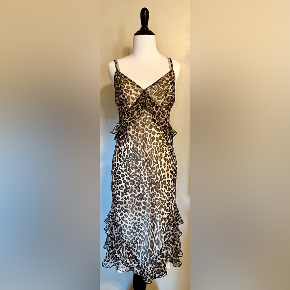 NWOT. Victoria’s Secret Embellished Ruffle Leopard Slip Dress. Size M.